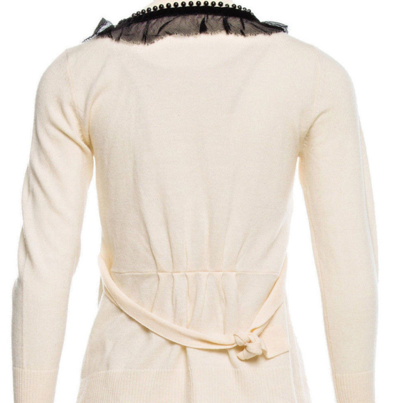 Nanette Lepore Lace & Pearl Trim Cardigan Sweater | Velvet Button | Size L - Picture 3 of 3